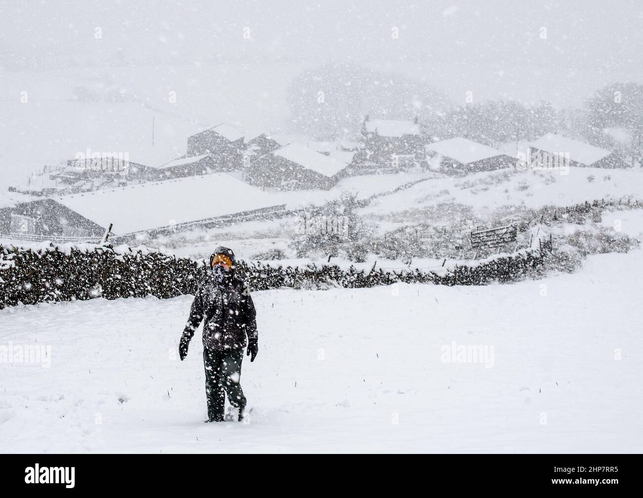 Chipping, Preston, Lancashire, UK. 19th Feb, 2022. Blizzard conditions in the fells near Preston, Lancashire, on Saturday. Credit: John Eveson/Alamy Live News Stock Photo