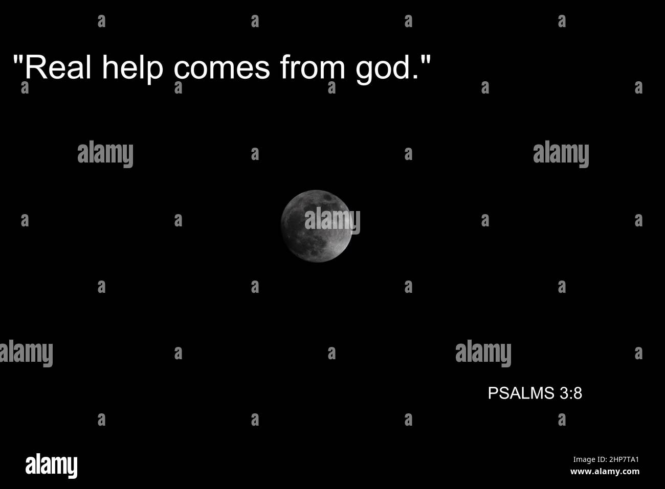 psalms 3 8 moon in background white lettering Stock Photo