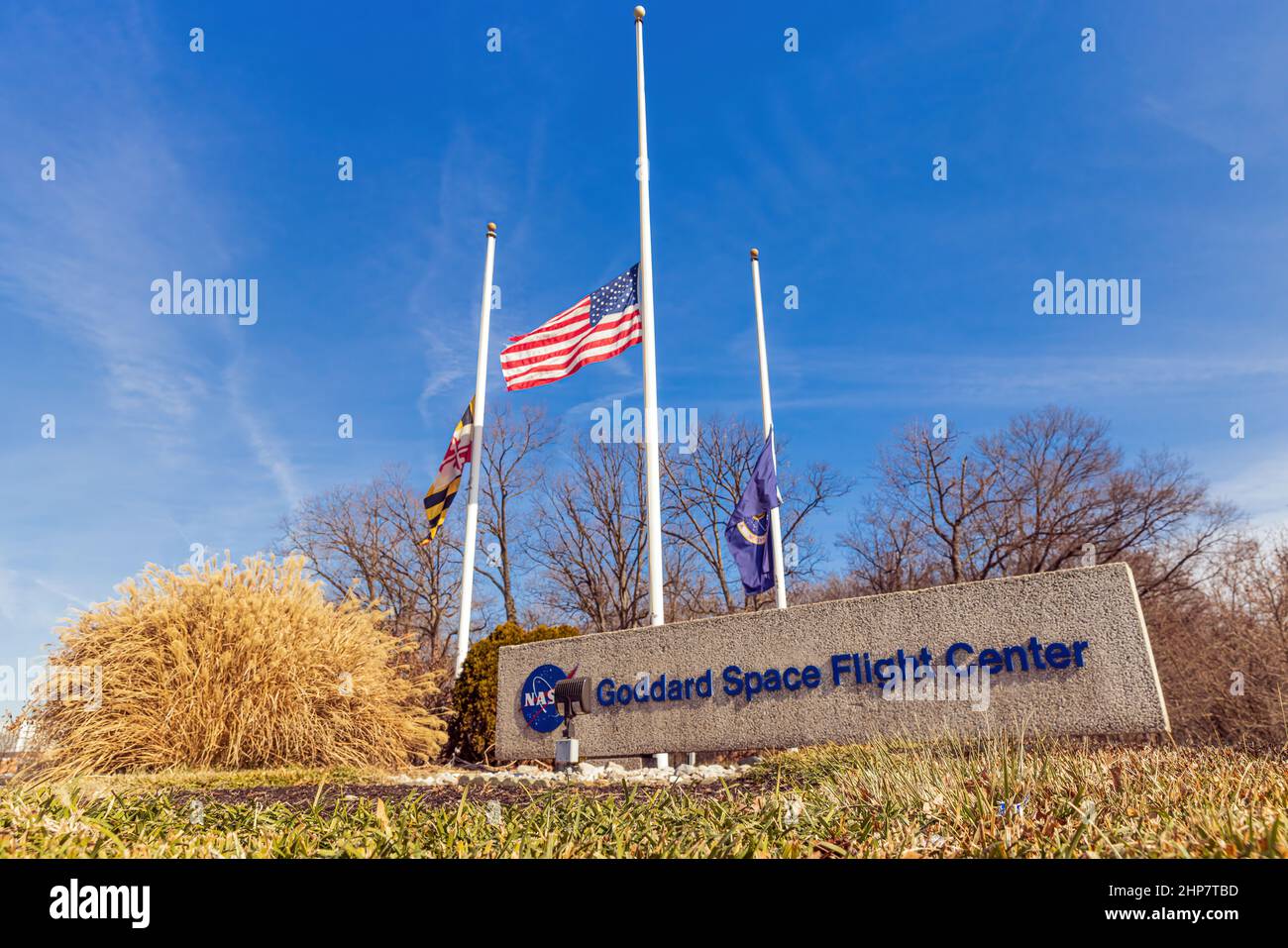 GREENBELT, MD USA - FEBRUARY 3, 2022: Goddard Space Flight Center is NASA s oldest space center and is named for the father of modern rocketry, Dr Stock Photo