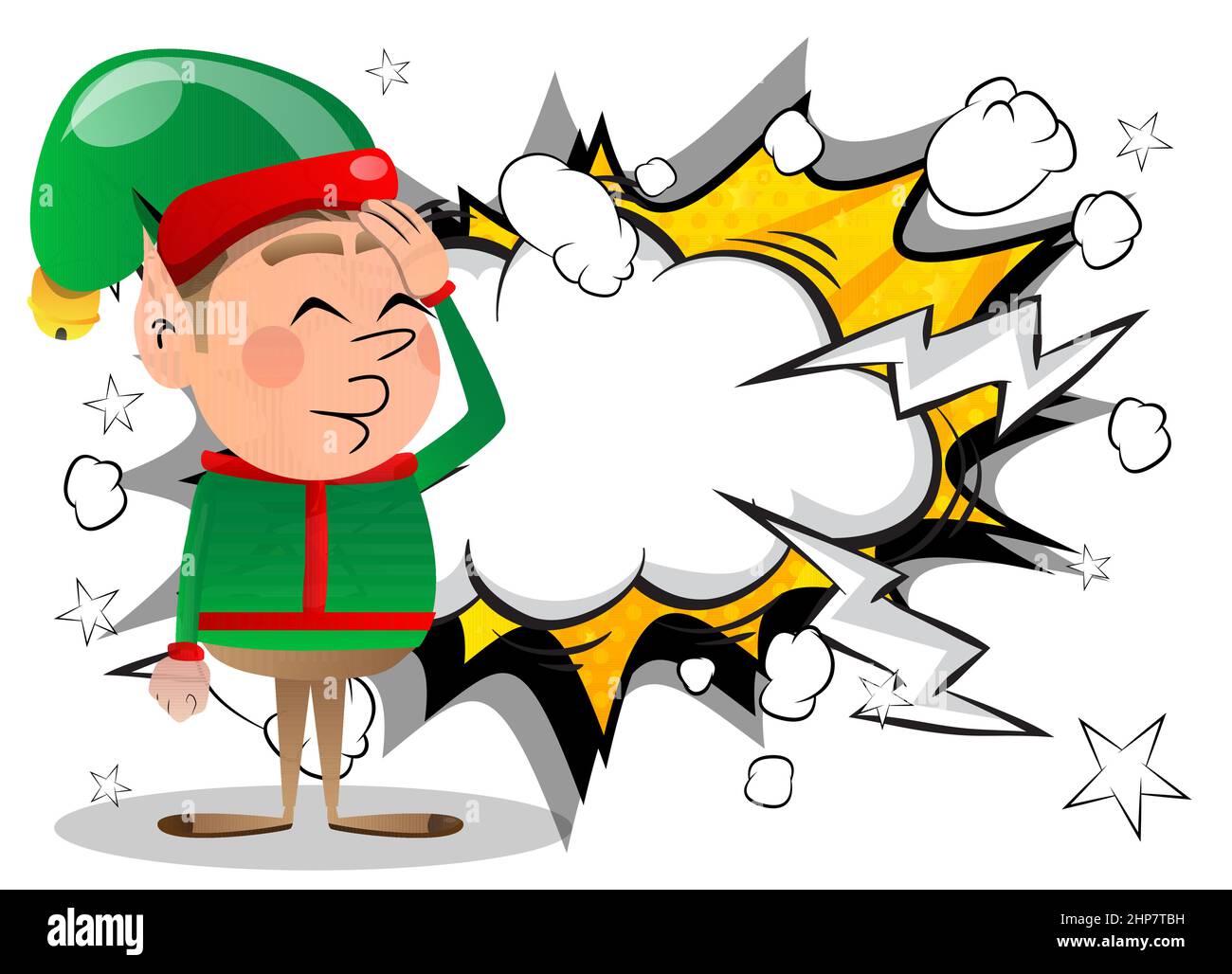 Christmas Elf placing hand on head. Stock Vector