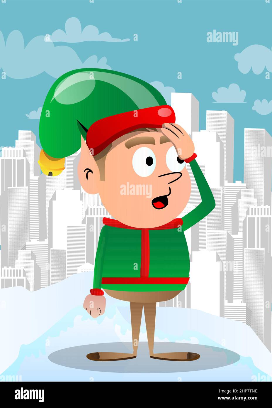 Christmas Elf placing hand on head. Stock Vector