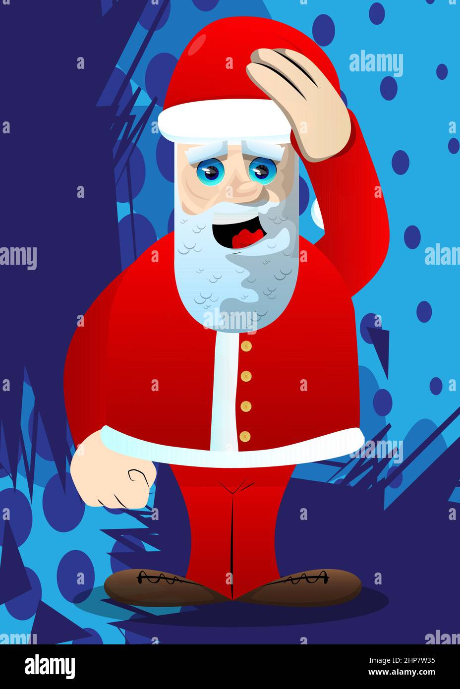 Santa Claus in his red clothes with white beard placing hand on head. Stock Vector