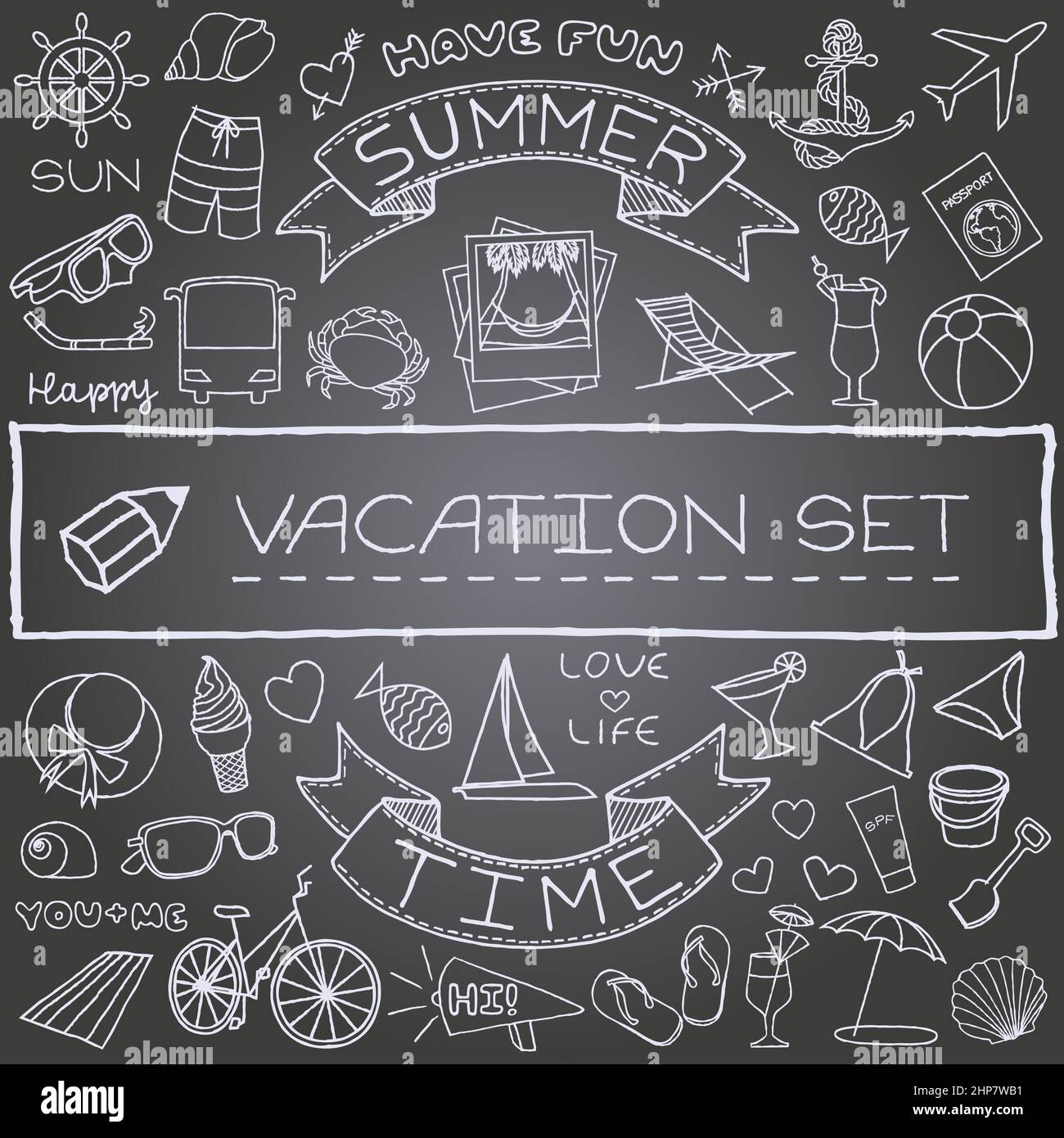 handdrawn vacation icons Stock Vector