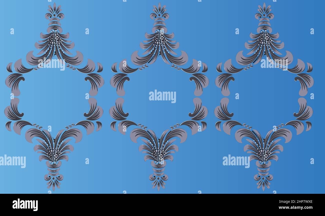 three grey artworks on abstract blue background Stock Vector