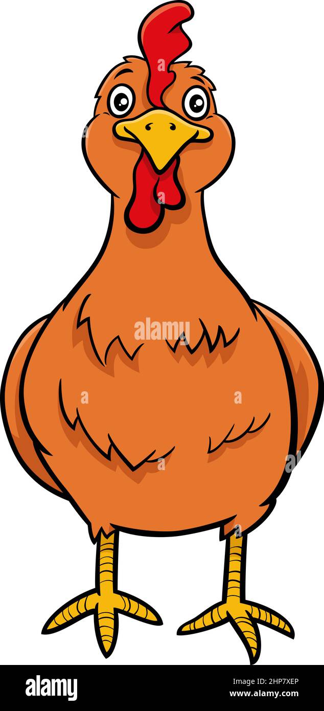cartoon hen or female chicken bird farm animal character Stock Vector