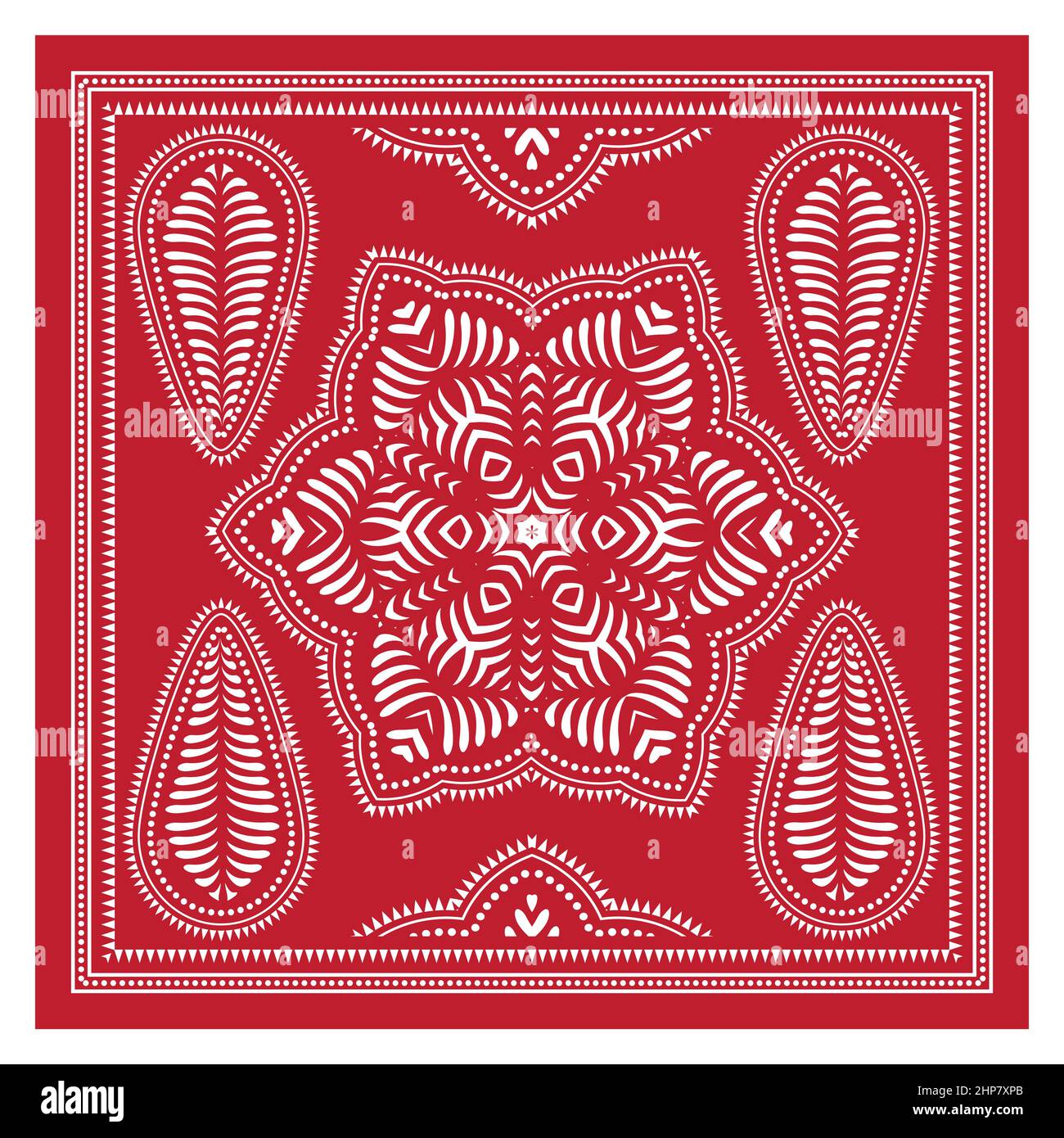 Bandana Shawl, Tablecloth Fabric Print, Silk Neck Scarf, Kerchief Design, Ornament Paisley, Square Pattern. Stock Vector