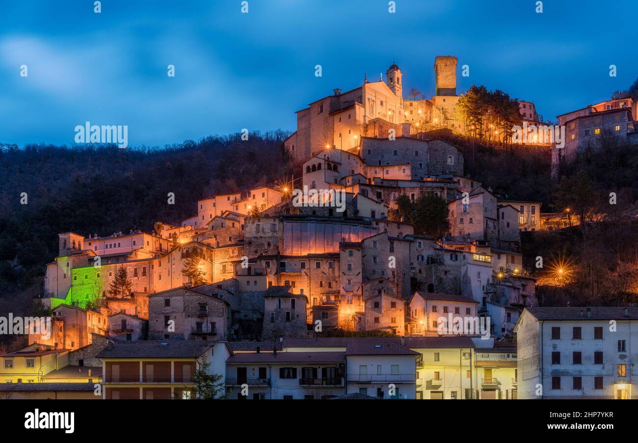 Panoramic view of Cantalice on a winter evening, beautiful village in the Province of Rieti, Lazio, Italy. Stock Photo