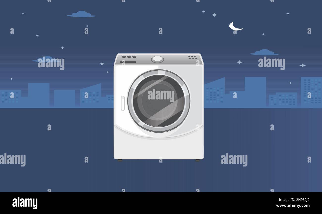white washing machine placed in the moon night Stock Vector