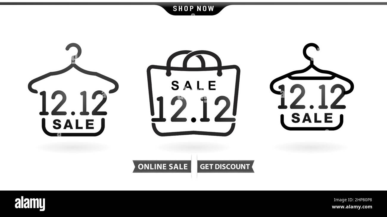 illustration of Hanger, Tag and hand bag 12.12 sale, 12.12 end year sale model with isolated white backgrounds for poster or flyer design, social media banner, web banner online shop, label and symbol Stock Vector