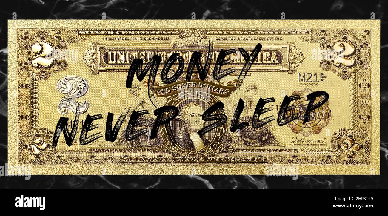 Money Never Sleeps golden , money in colors and golden texture, concept of  investment in the American market, profit due to the high dollar Stock  Photo - Alamy