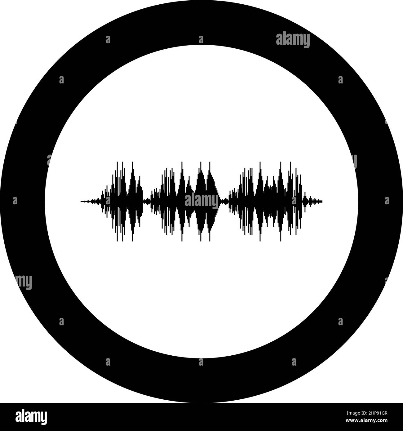 Sound wave audio digital equalizer technology oscillating music icon in circle round black color vector illustration image solid outline style Stock Vector