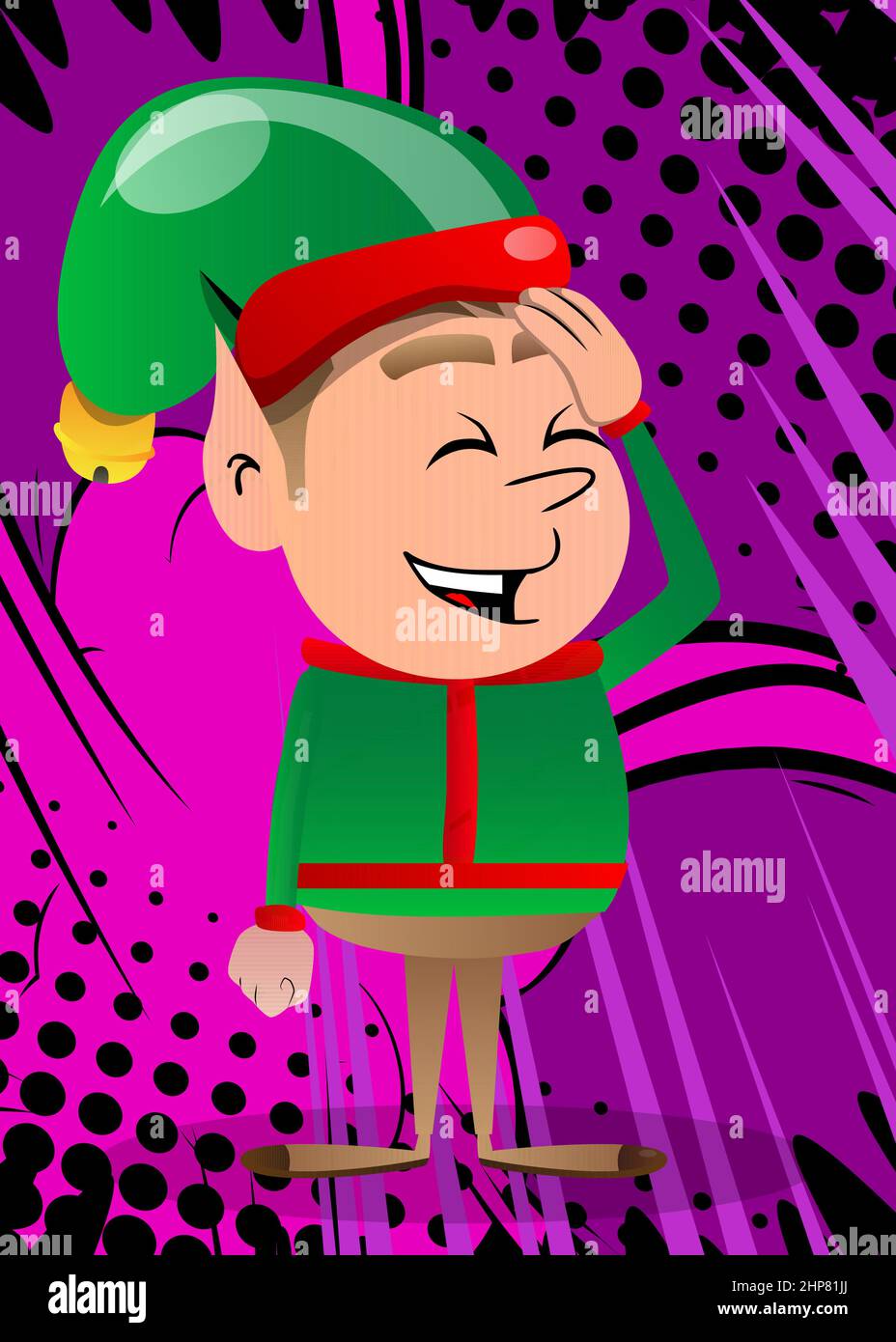 Christmas Elf placing hand on head. Stock Vector