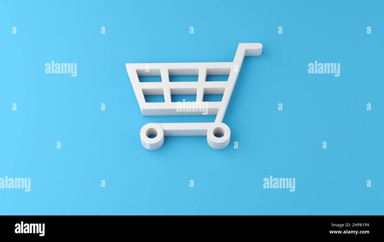 Shopping cart on blue background concept, 3d illustration Stock Photo