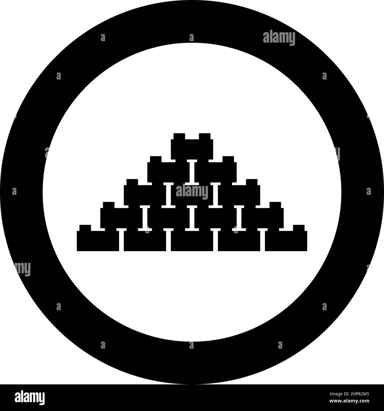 Pyramid of bricks icon in circle round black color vector illustration image solid outline style Stock Vector