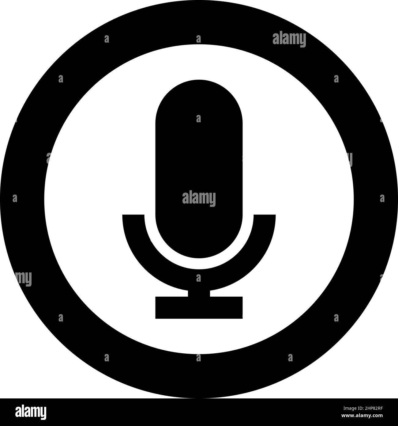 Microphone icon in circle round black color vector illustration image solid outline style Stock Vector