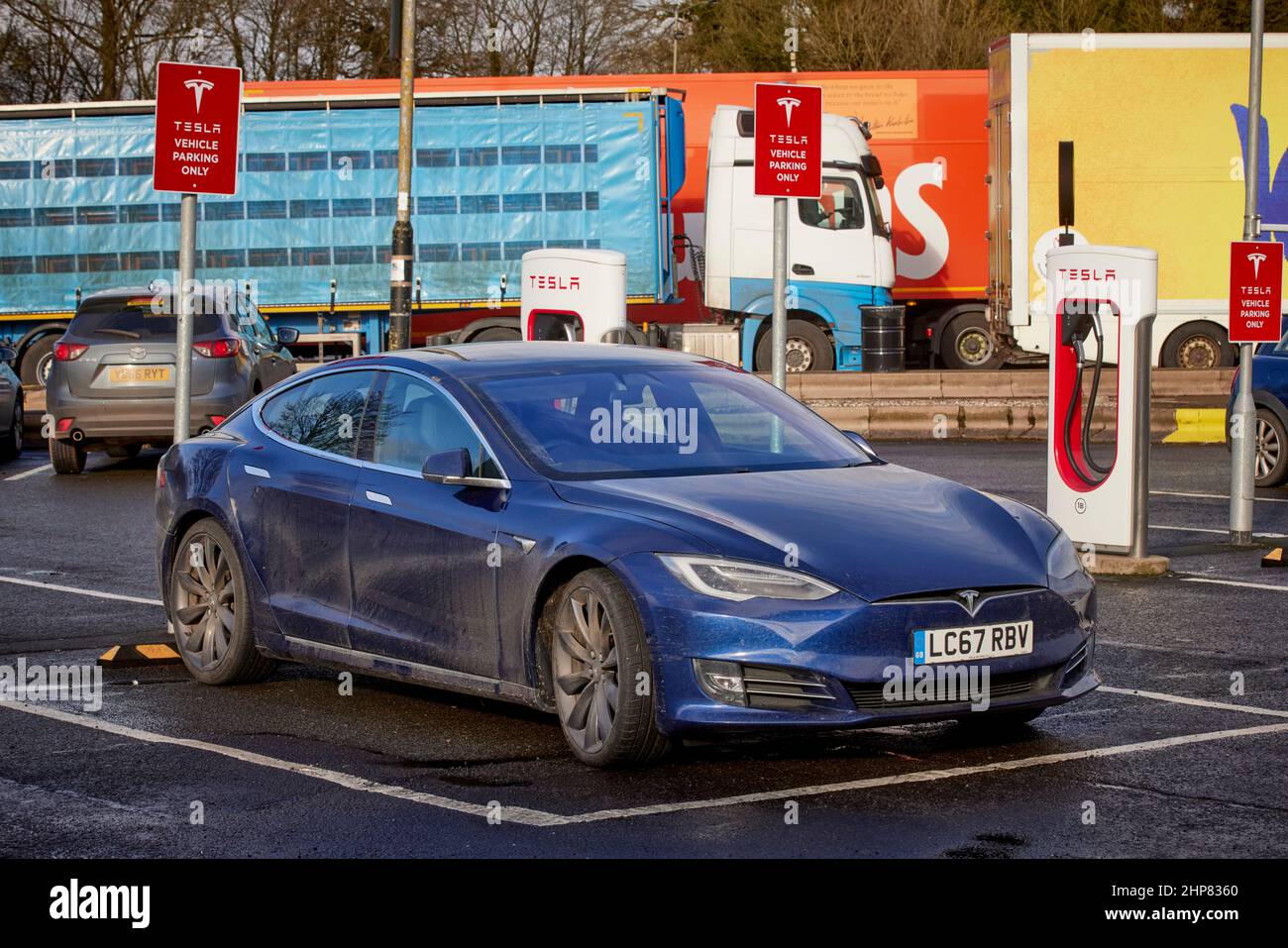 M6 Motorway Tesla Supercharger electric car chargers at Break