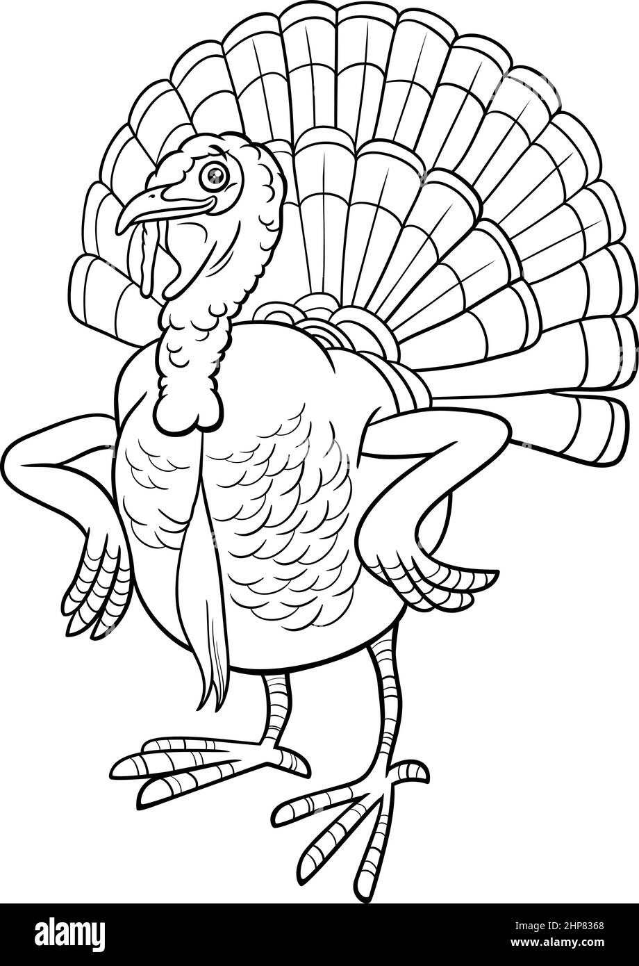 cartoon turkey bird farm animal character coloring book page Stock Vector
