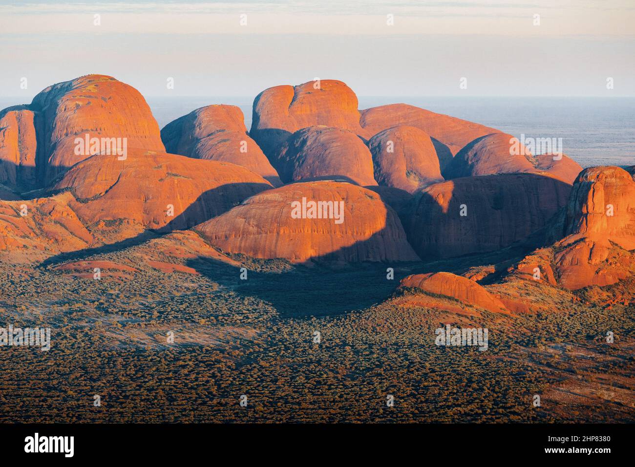 AUSTRALIA,22 September 2016:Kata Tjuta at sunrise from above, Northern Territory Stock Photo