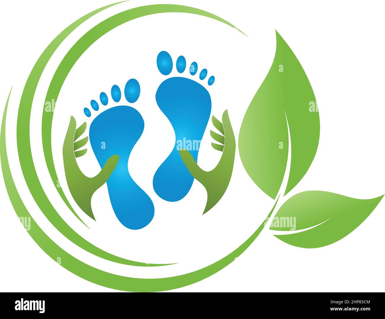 Hands and feet, leaves, foot care, podiatry, massage logo Stock Vector