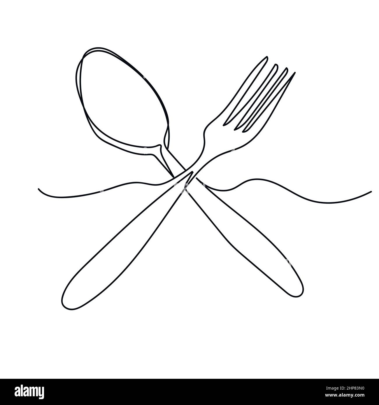 Vector abstract continuous one single simple line drawing icon of fork