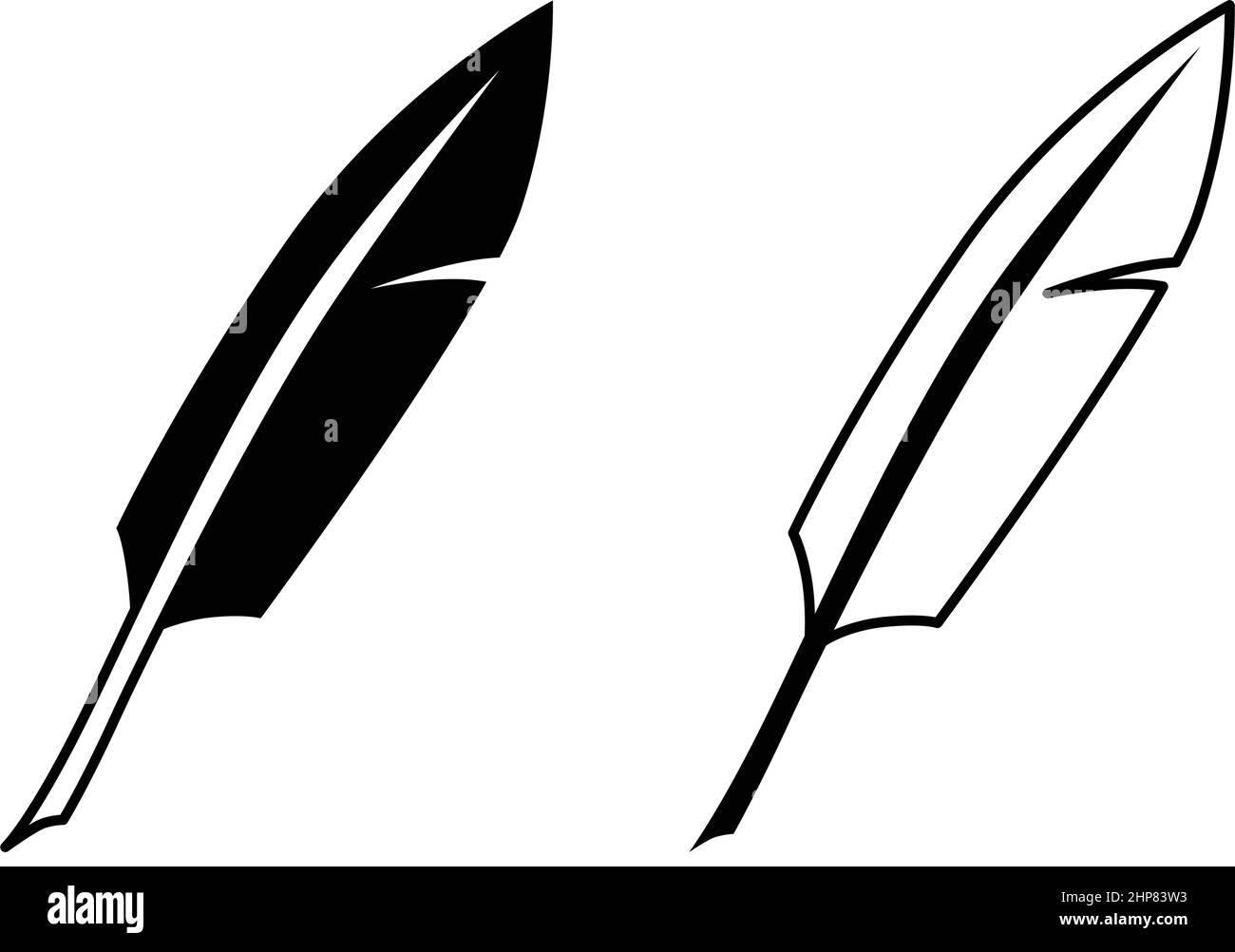 Simple writing feather icon. Black and white version. Stock Vector