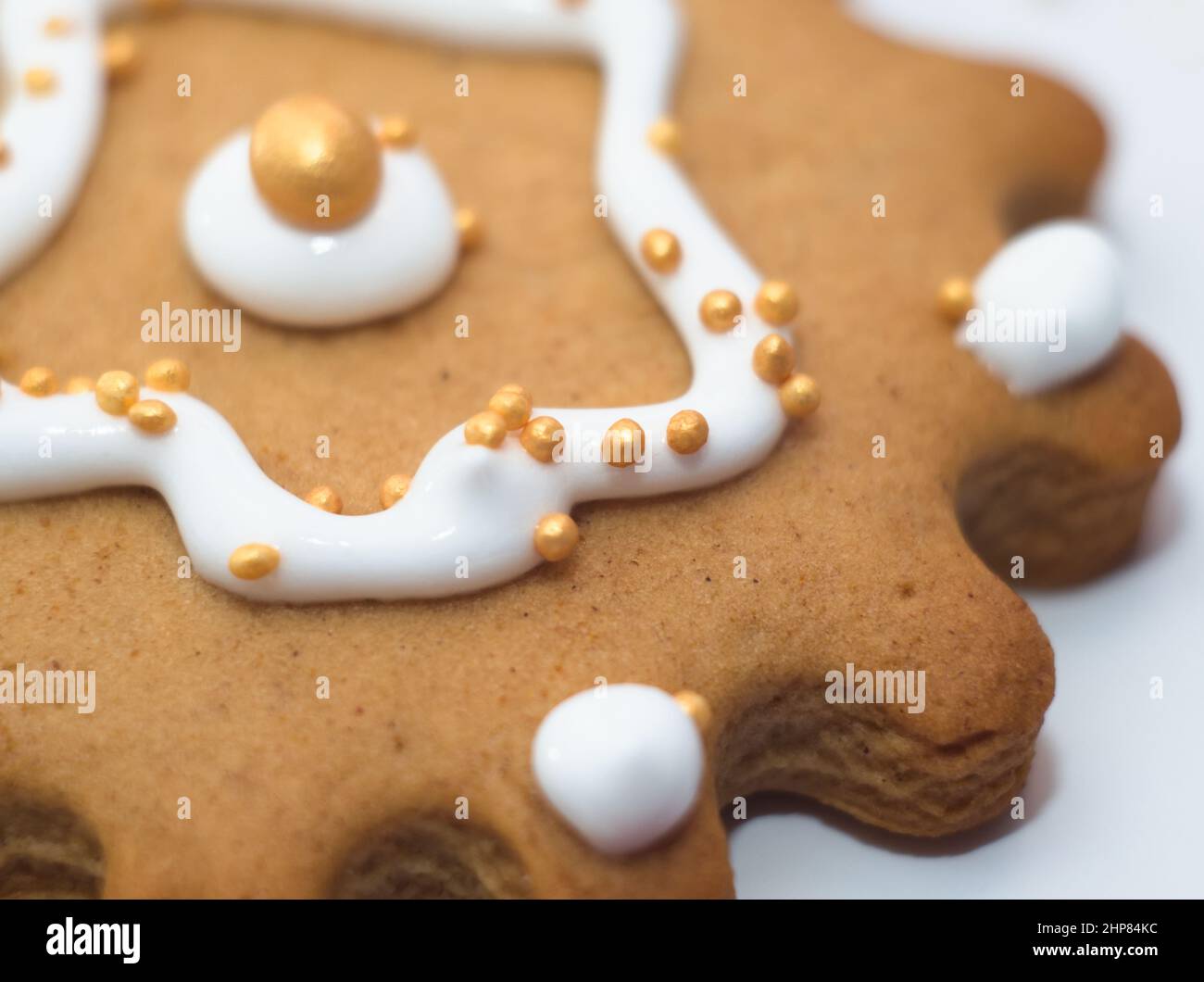 Tasty Brown Decorated Gingerbread Cookie Macro Closeup Stock Photo