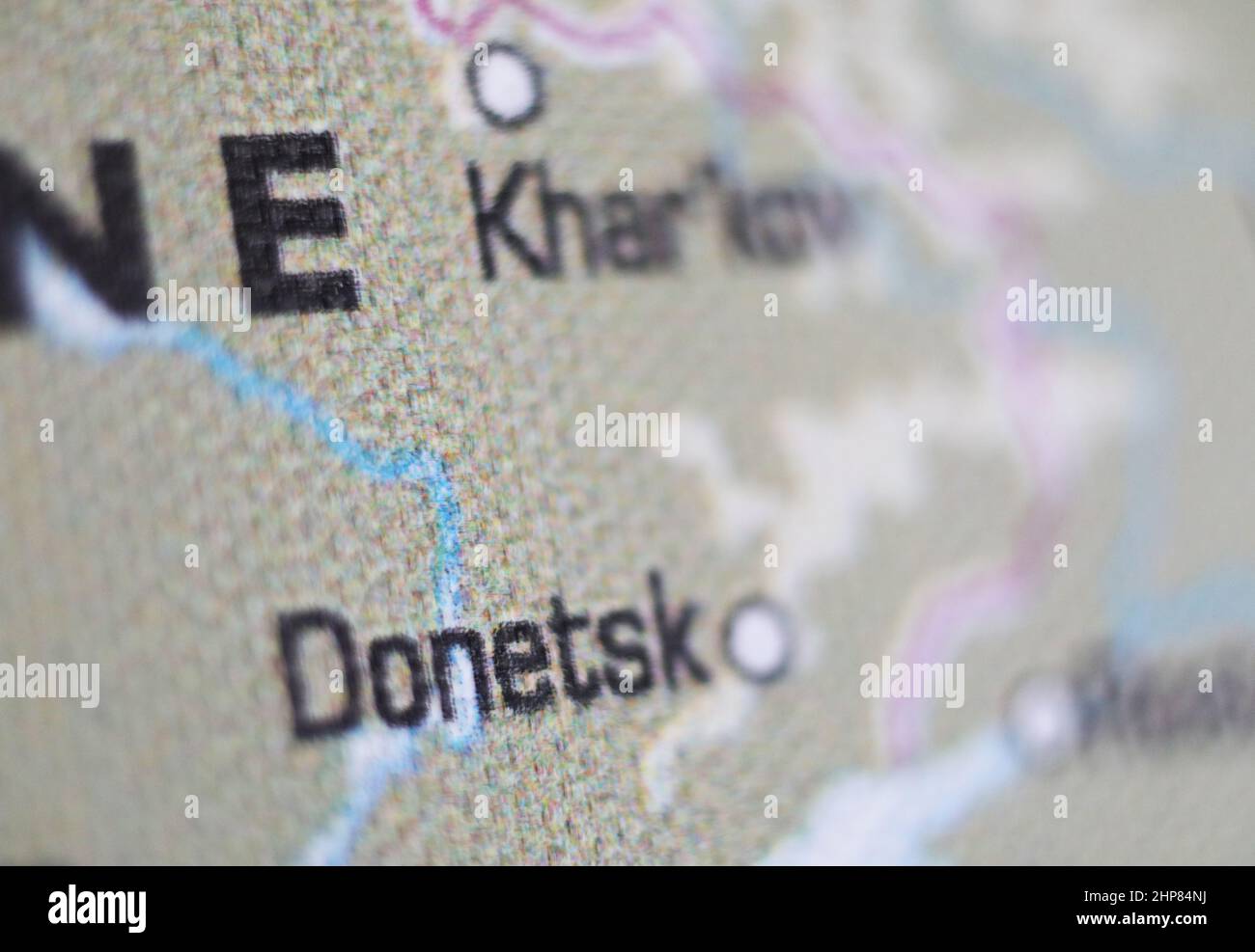 Ukraine and Donetsk on a world map. Stock Photo