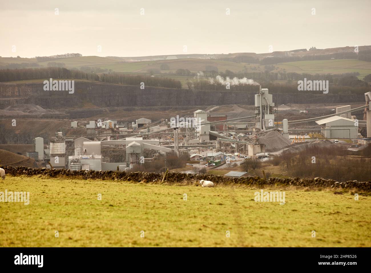 Tunstead Quarry, a large limestone quarry, worked since 1929. largest