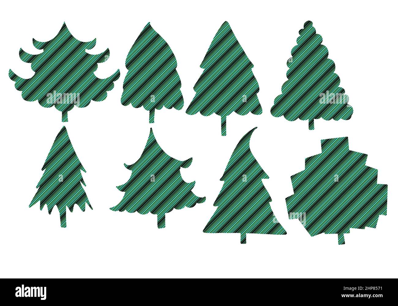 Set with Christmas trees for hobbies and cards and posters and postcard and magazines and stickers and kids and shops Stock Photo