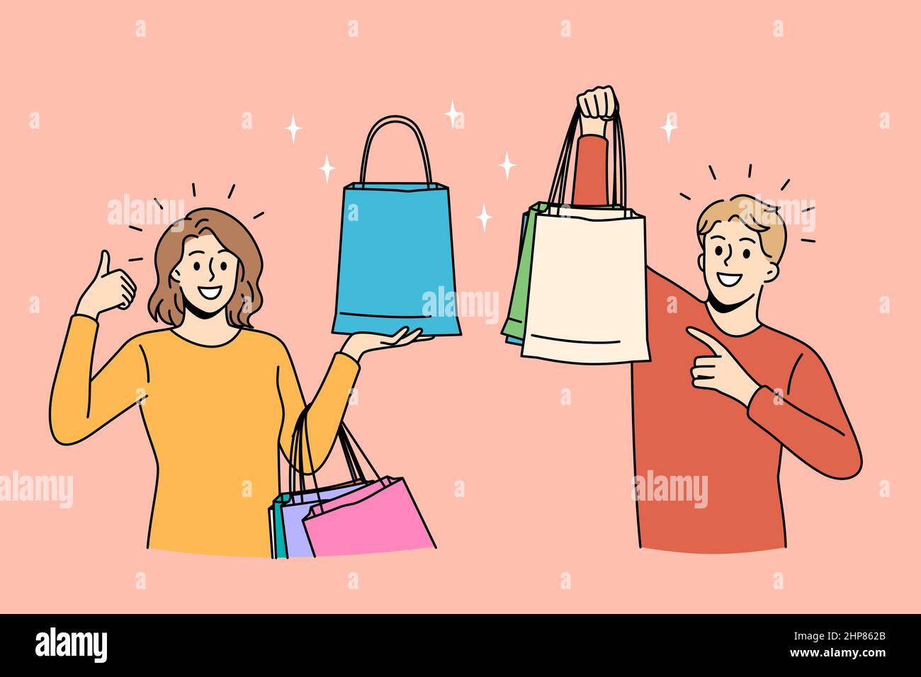 Happy shopping and discounts concept. Stock Vector