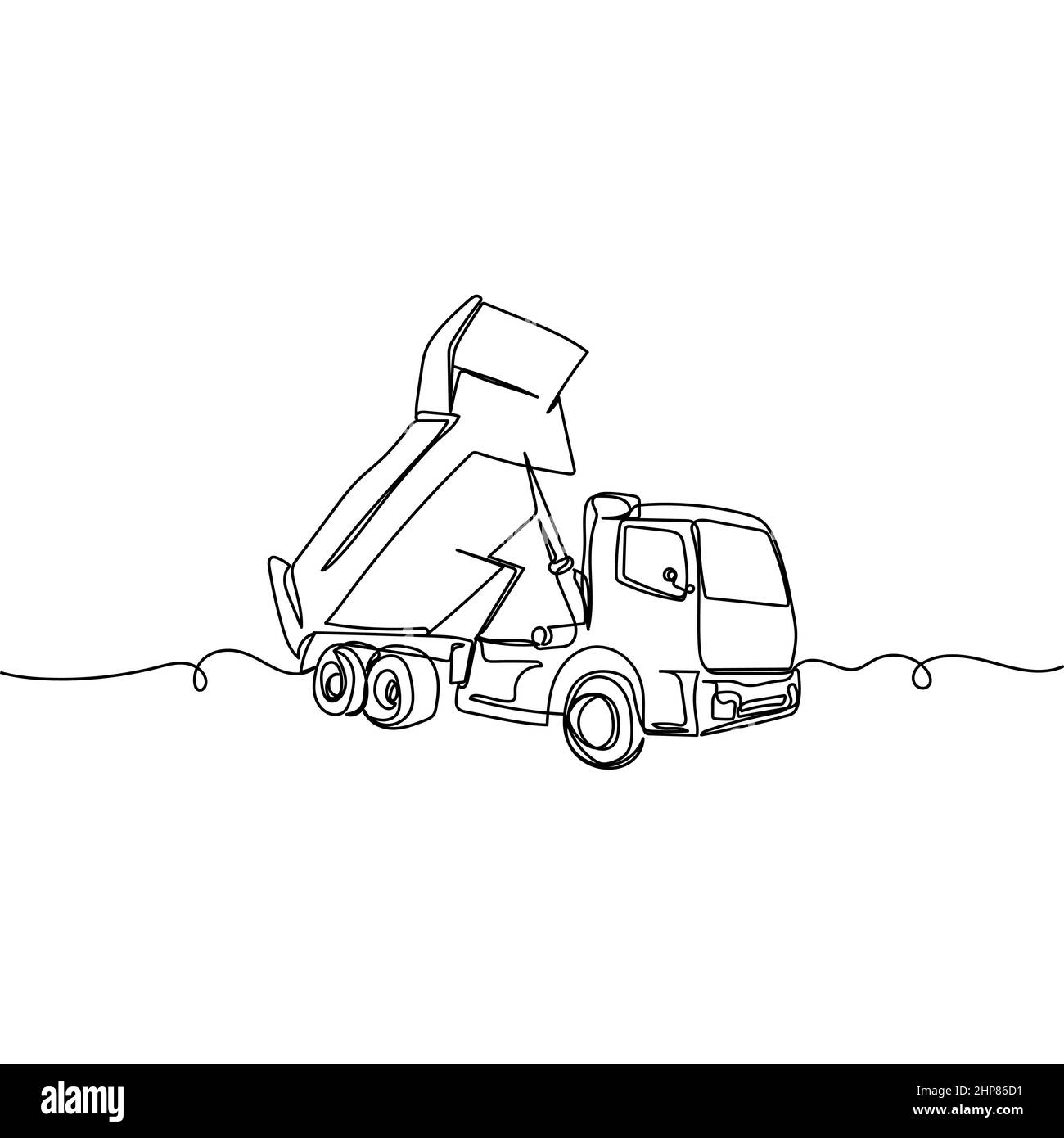 Vector continuous one single line drawing icon of dump truck in ...