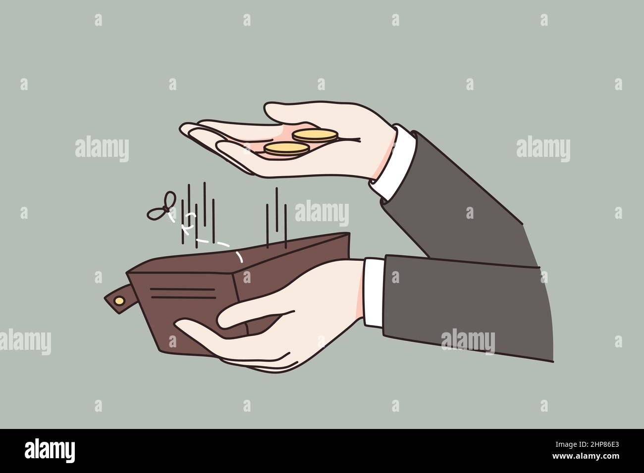Man hold wallet count coins have financial problems Stock Vector