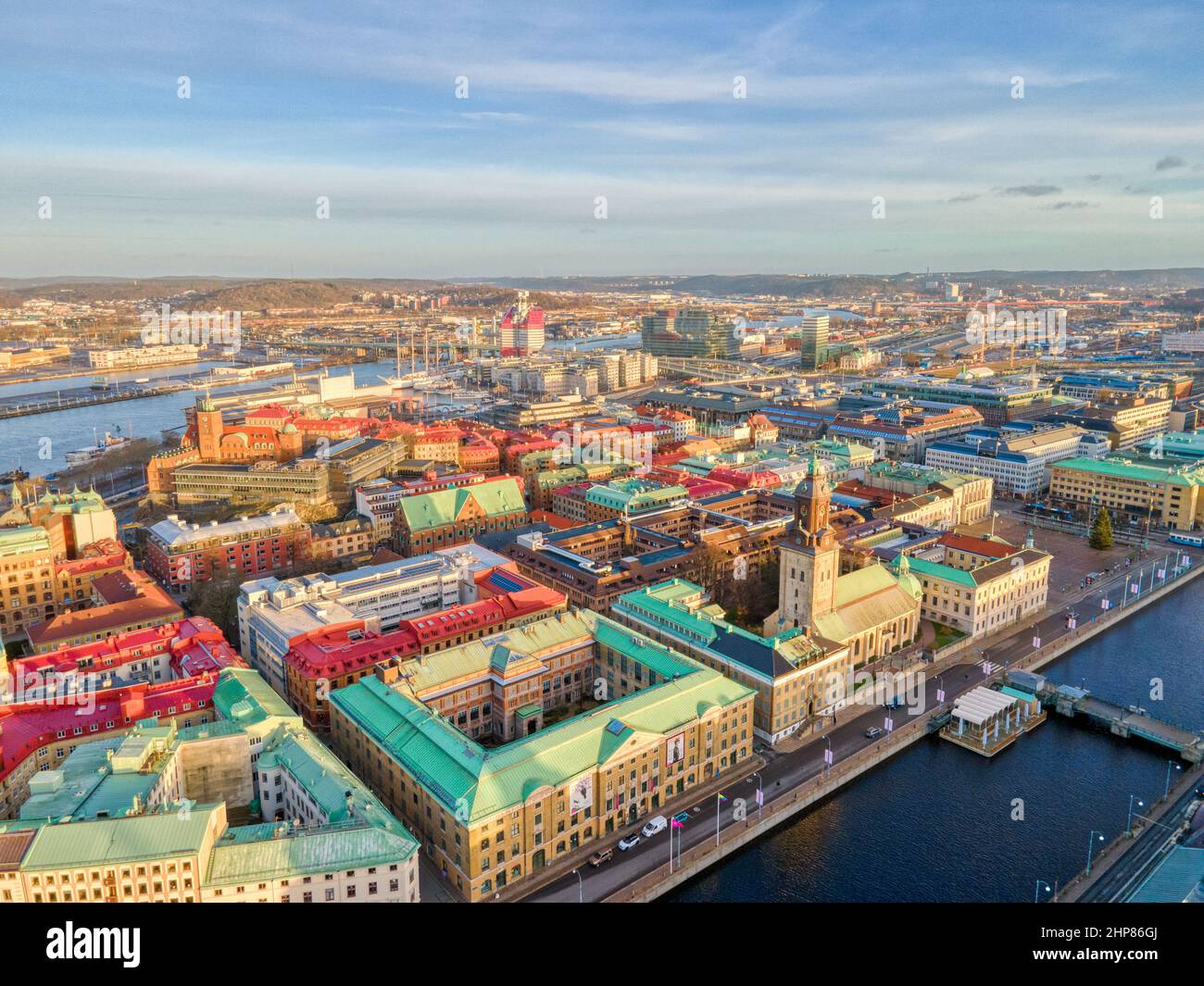 Gothenburg, Sweden. View from above of the Christina Church (Tyska Church) located in the heart of Göteborg, close to the Gustav Adolfs Torg square Stock Photo