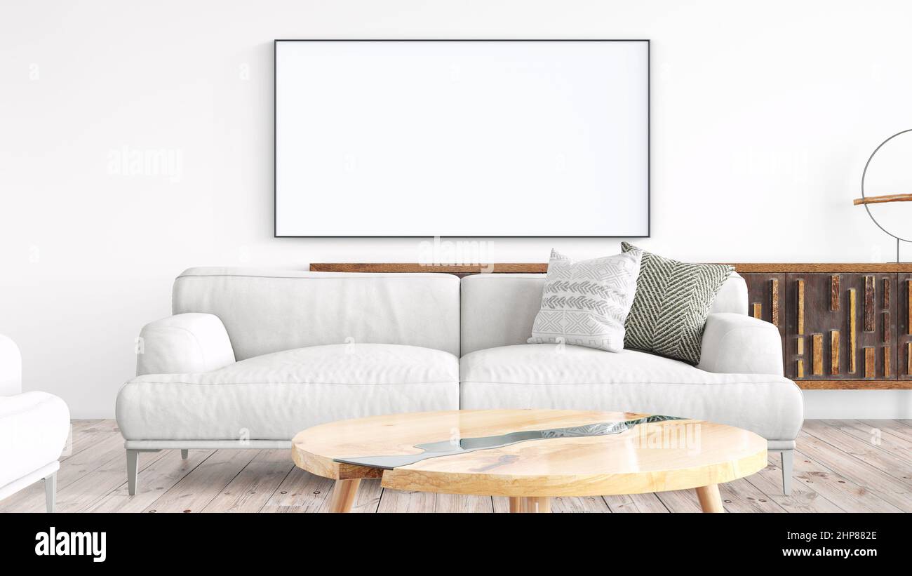 Modern beautiful interior room with a white painting. Clean and ...