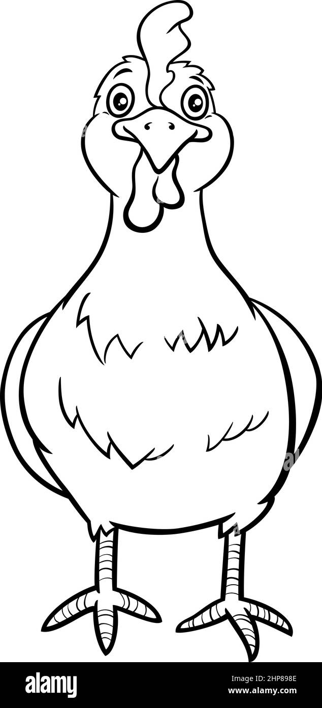 cartoon hen or chicken bird farm animal coloring book page Stock Vector