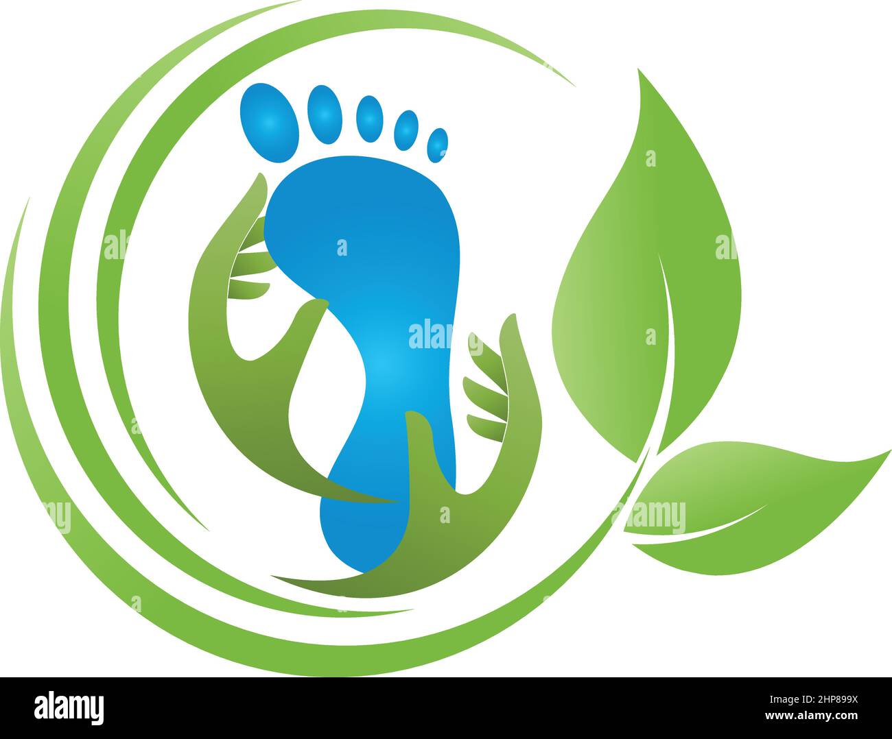 Hands and feet, leaves, foot care, podiatry, massage logo Stock Vector