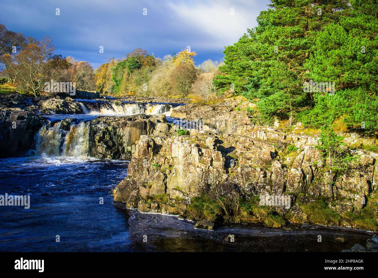Low Force waterfall on the River Tees in Upper Teesdale, an Area of Outstanding Natural Beauty in Country Durham Stock Photo