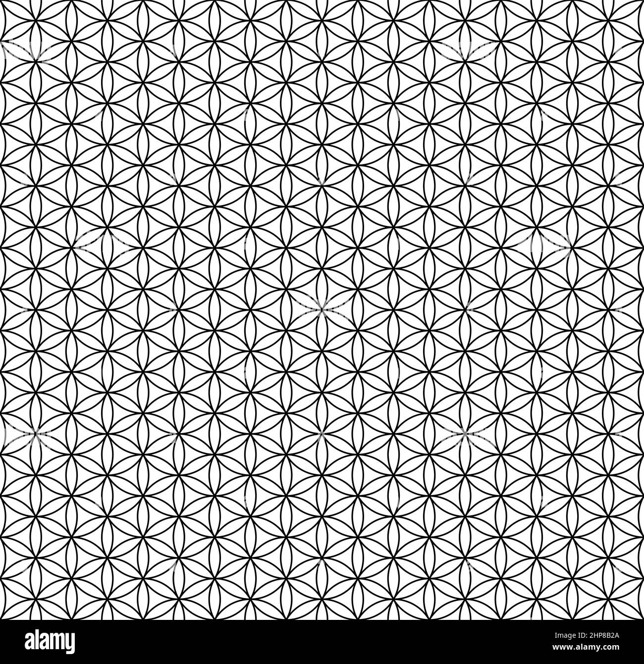 Flower of Life pattern, and seamless tile to use as a background. Hexagonal arranged circles, generate a flower petal pattern. Stock Photo