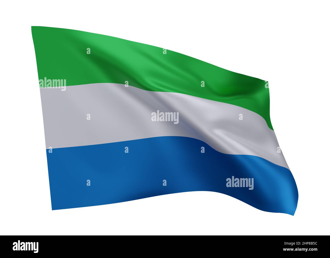 3d illustration flag of Sierra Leone. Sierra Leonean high resolution flag isolated against white background. 3d rendering Stock Photo