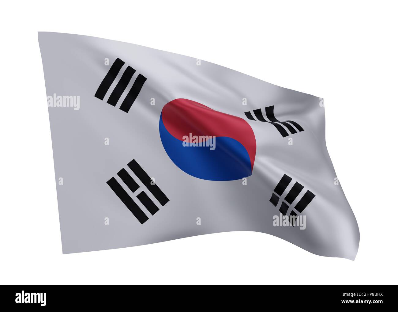 3d illustration flag of South Korea. South Korean high resolution flag isolated against white background. 3d rendering Stock Photo