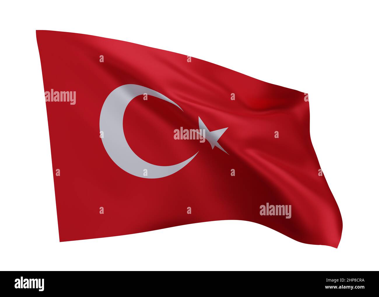 3d illustration flag of Turkey. Turkish high resolution flag isolated against white background. 3d rendering Stock Photo