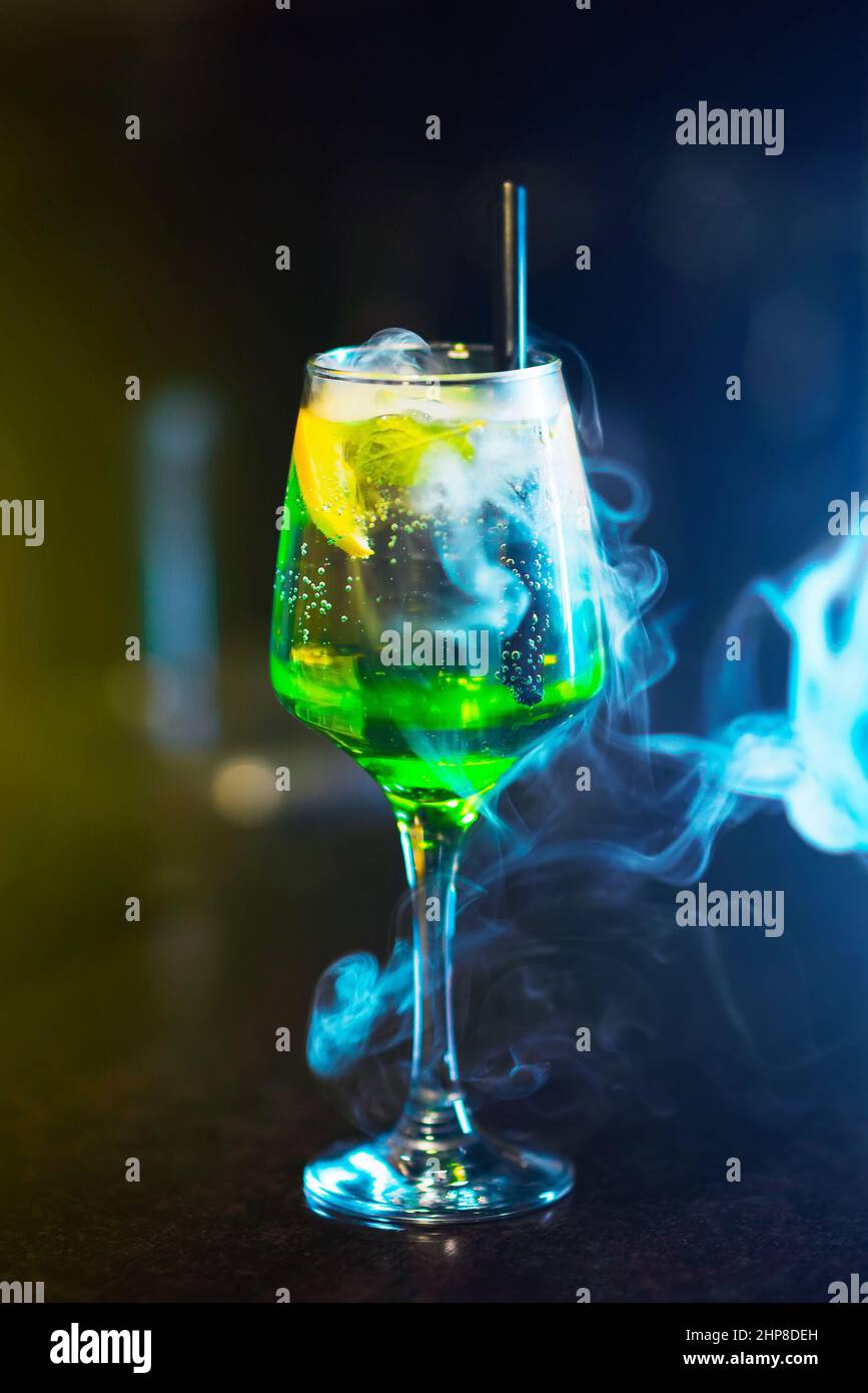 Cold fresh green cocktail with lime and mint Stock Photo