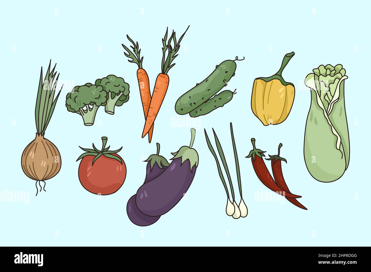 Vector set of diverse fresh vegetables Stock Vector