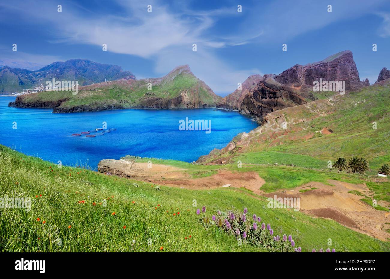 Beautiful landscape of Ponta de Sao, the mountain region on the coastline of  Madeira island in the summertime Stock Photo