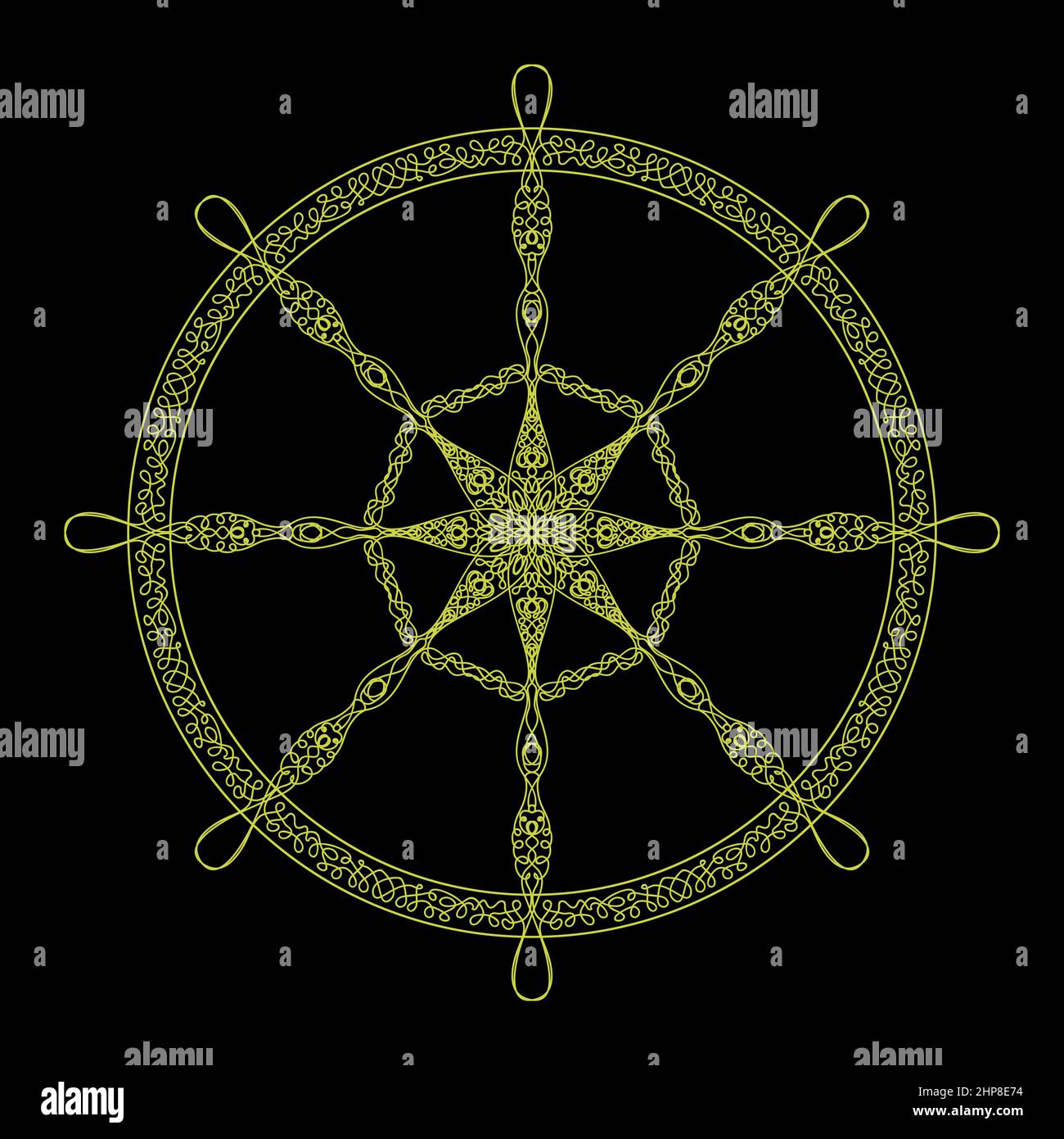 Control Rudder Icon Isolated on Black Background. Ship Steering Wheel ...