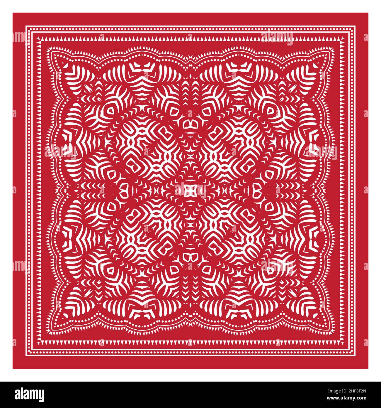 Bandana Shawl, Tablecloth Fabric Print, Silk Neck Scarf, Kerchief Design, Ornament Paisley, Square Pattern. Stock Vector