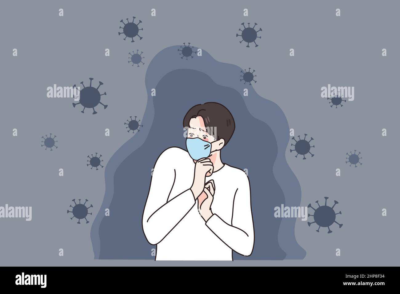 Scared man in facemask terrified with covid-19 Stock Vector