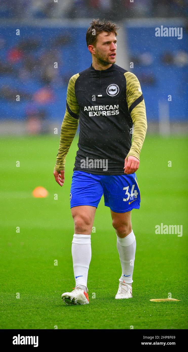 Brighton, UK. 19th Feb, 2022. Joel Veltman of Brighton and Hove Albion before the Premier League match between Brighton & Hove Albion and Burnley at The Amex on February 19th 2022 in Brighton, England. (Photo by Jeff Mood/phcimages.com) Credit: PHC Images/Alamy Live News Stock Photo