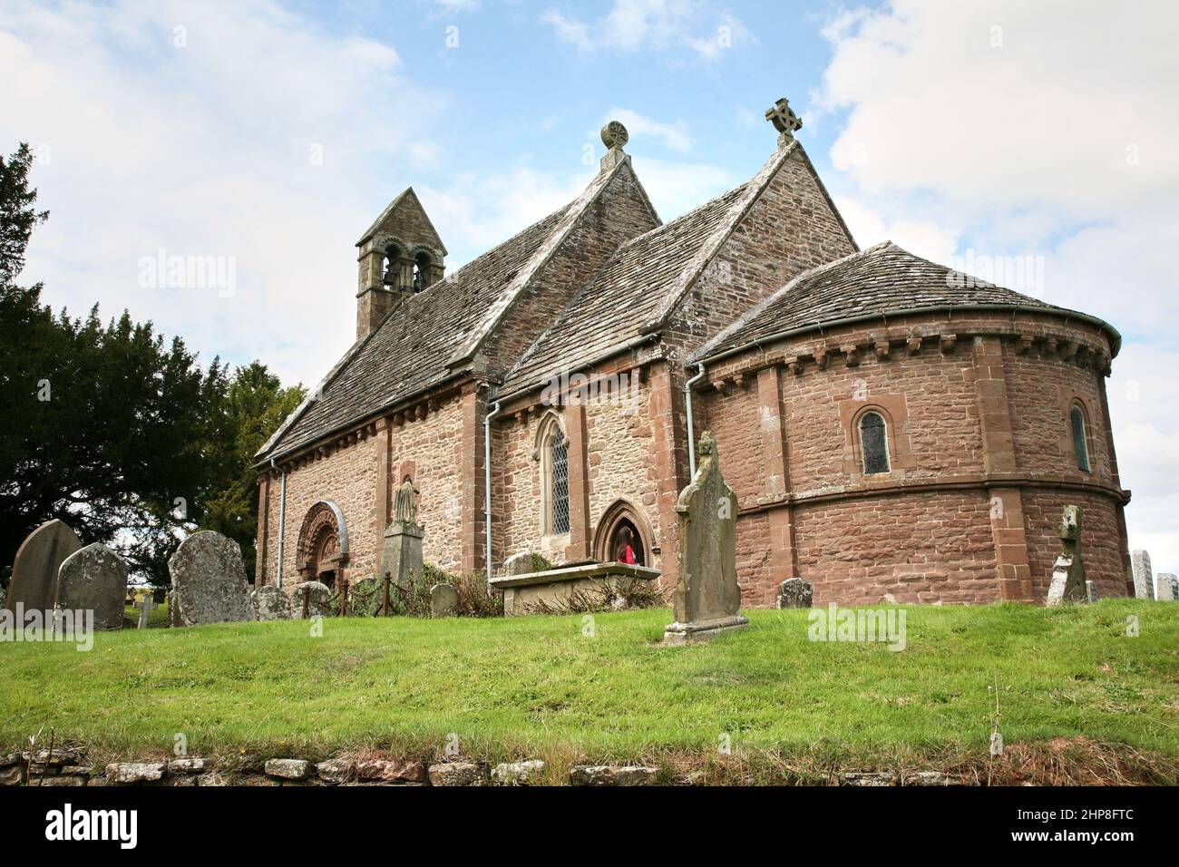 Exterior view of beautiful Romanesque Kilpeck Church Herefordshire Stock Photo