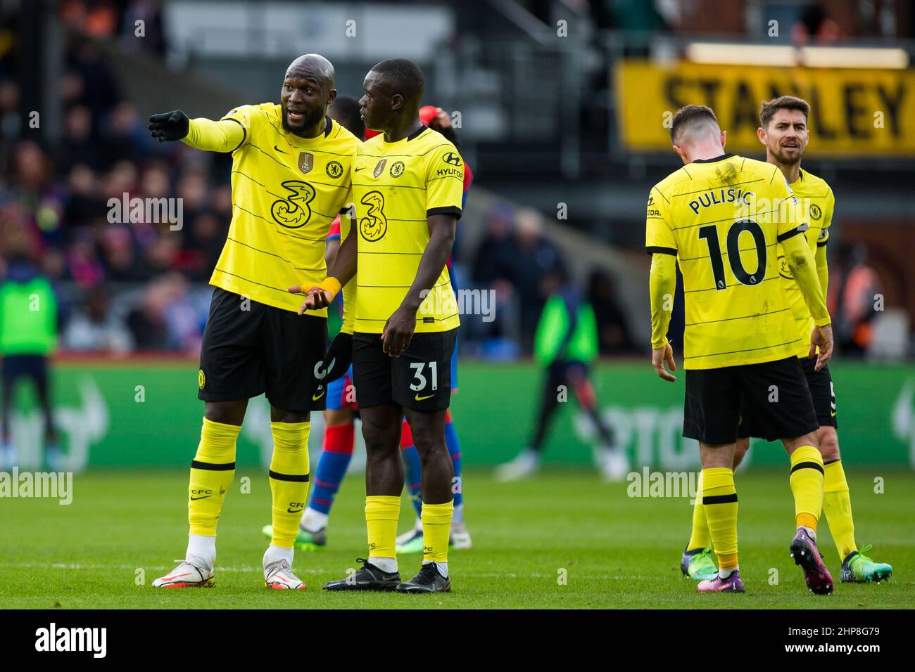 LONDON. UK.FEB 19TH Romelu Lukaku of Chelsea and Malang Sarr of Chelsea argues during the Premier League match between Crystal Palace and Chelsea at Selhurst Park, London on Saturday 19th February 2022. (Credit: Federico Maranesi | MI News) Credit: MI News & Sport /Alamy Live News Stock Photo